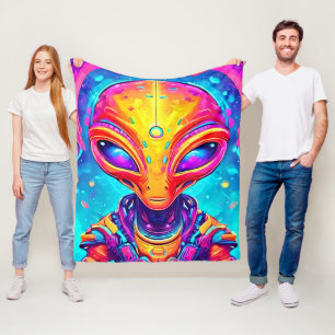 Galactic Cyborg Alien with Neon Glow Fleece Blanket