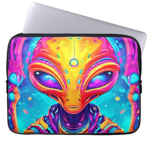 Galactic Cyborg Alien with Neon Glow Laptop Sleeve