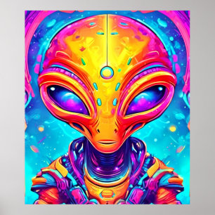 Galactic Cyborg Alien with Neon Glow Poster