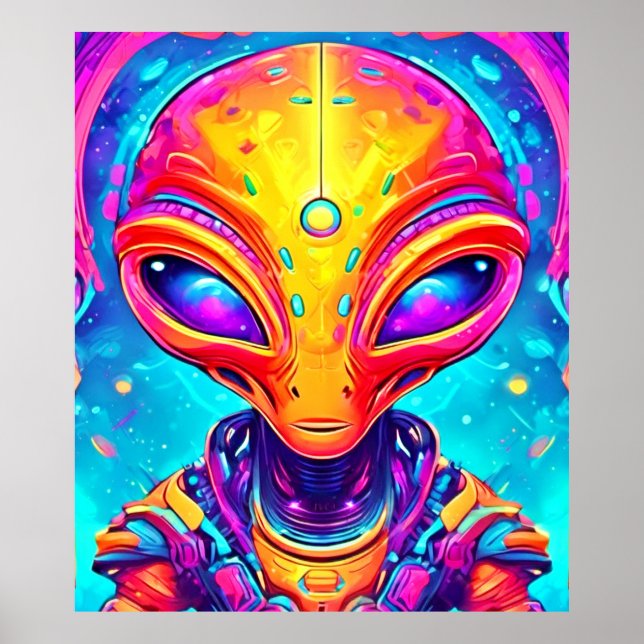 Galactic Cyborg Alien with Neon Glow Poster (Front)