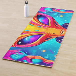 Galactic Cyborg Alien with Neon Glow Yoga Mat