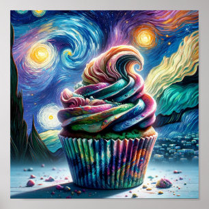 Galactic Delight: Van Gogh Inspired Cupcake Art Poster