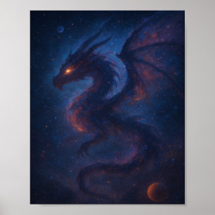 Galactic Dragon Nebula Fantasy Poster