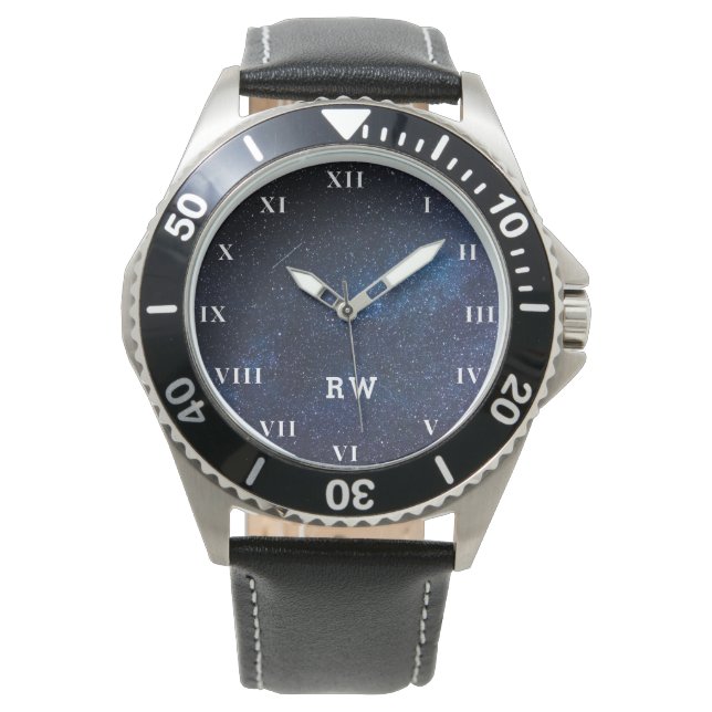 Galactic Galaxy Outer Space Nebula Navy Blue Watch (Front)