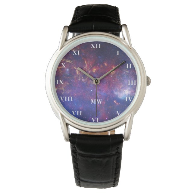 Galactic Galaxy Outer Space Nebula Navy Blue Watch (Front)