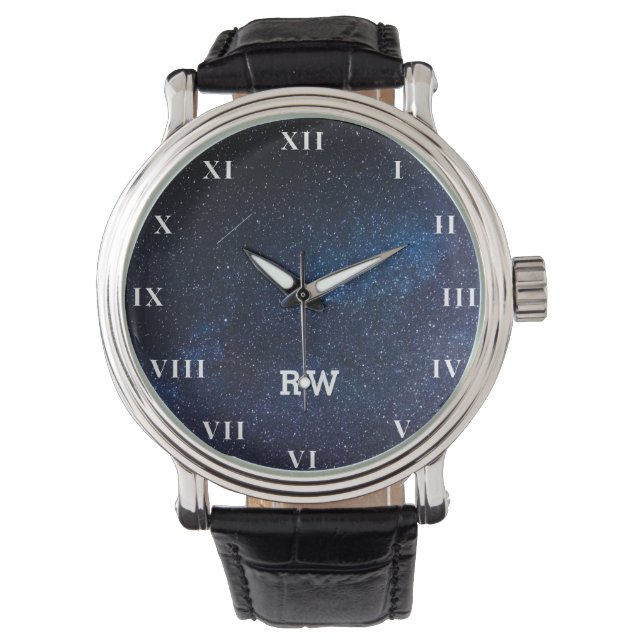 Galactic Galaxy Outer Space Nebula Navy Blue Watch (Front)