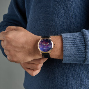 Galactic Galaxy Outer Space Nebula Navy Blue Watch