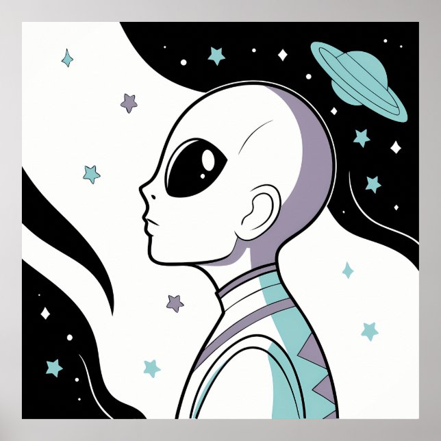 Galactic Gaze: Alien in Cosmic Space Poster (Front)