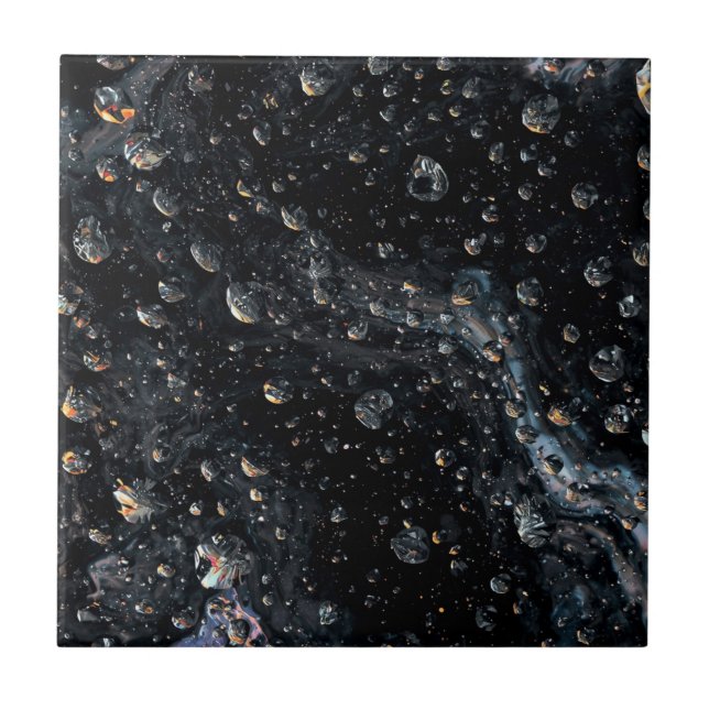 Galactic Gemstone Droplets on a Cosmic Canvas Ceramic Tile (Front)
