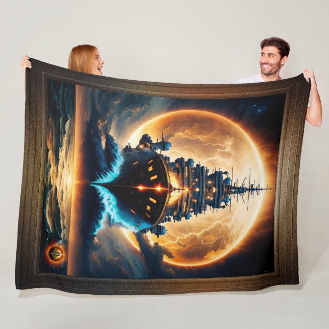 Galactic Ghost Ship Of The Seas by Xzendor7 Fleece Blanket (In Situ)