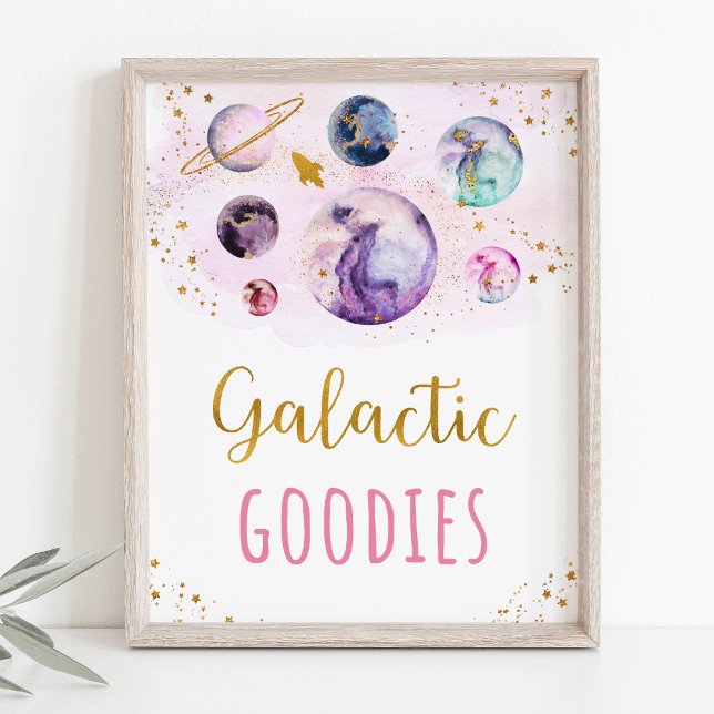 Galactic Goodies Pink Gold Space Birthday Poster (Creator Uploaded)