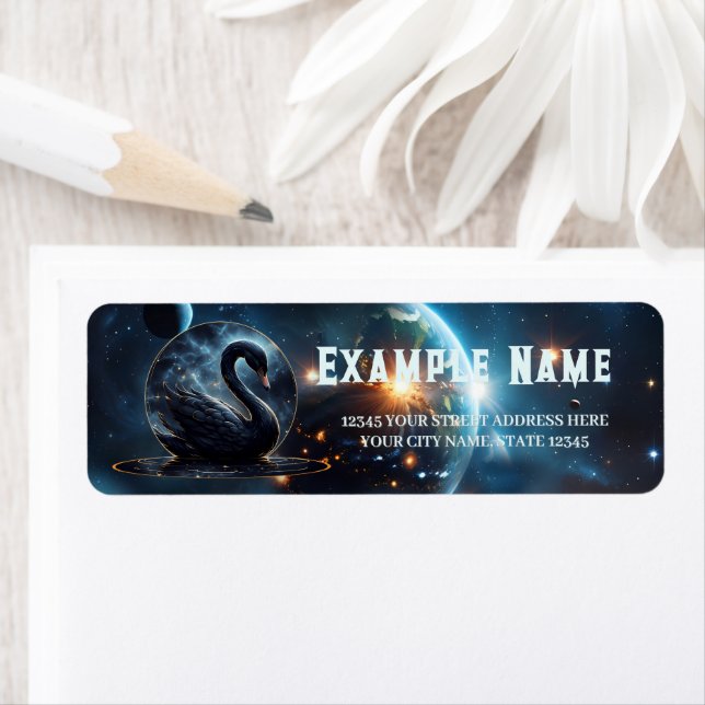 Galactic Grace: The Black Swan.  Return Address Label (Insitu)