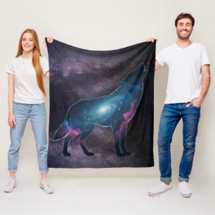 Galactic Howling Wolf Silhouette Fleece Blanket