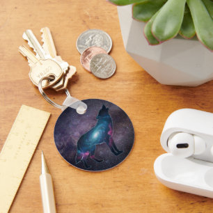 Galactic Howling Wolf Silhouette Key Ring