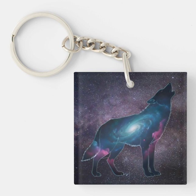 Galactic Howling Wolf Silhouette Key Ring (Front)