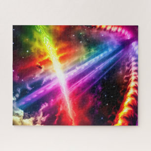 Galactic Indigo Northern Lights Vivid Outer Space Jigsaw Puzzle