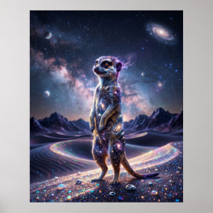 Galactic Meerkat Sentinel Starry Dunes Poster