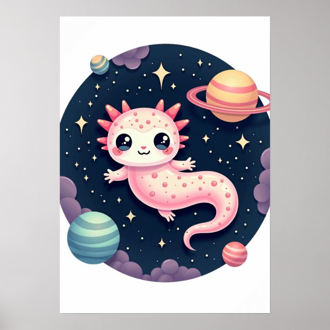 Galactic Mood Cosmic Axolotl Sticker Poster (Front)