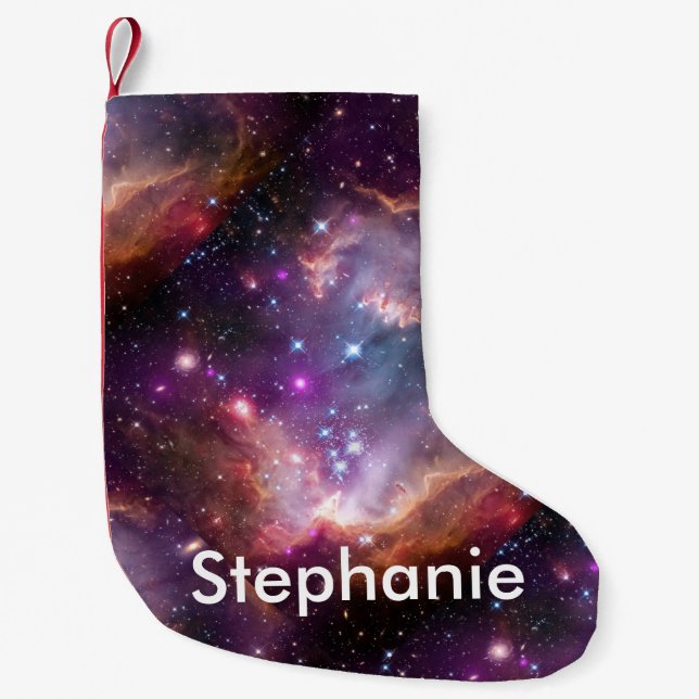 Galactic Outer Space Purple Nebulae Small Christmas Stocking (Front)