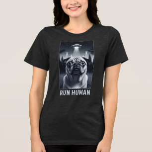 Galactic Pug UFO Selfie Outer Space Pet Gift Tri-Blend Shirt