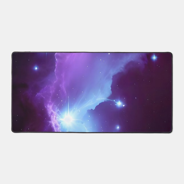 Galactic Purple Starburst Nebula Cosmic Desk Mat (Front)