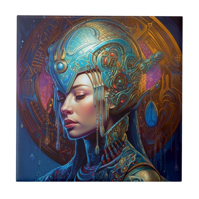 Galactic Queen Science Fiction Fantasy Art Ceramic Tile (Front)