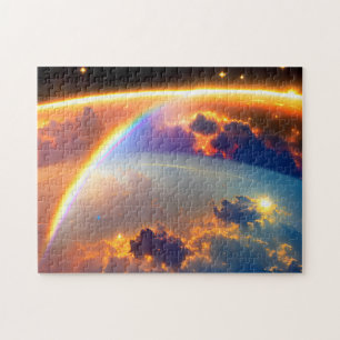 Galactic Rainbow Over Cloudy Earthly Cosmic Ballet Jigsaw Puzzle