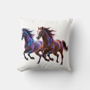 Galactic Running Neon Mystic Horses  Pair Fantasy  Cushion