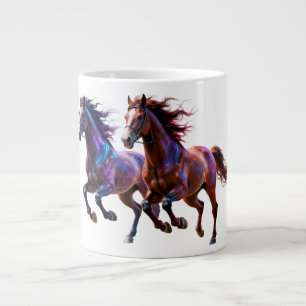 Galactic Running Neon Mystic Horses  Pair Fantasy  Large Coffee Mug