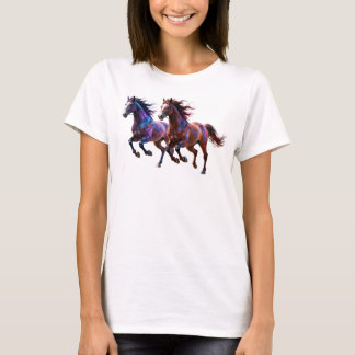 Galactic Running Neon Mystic Horses Pair Fantasy T-Shirt