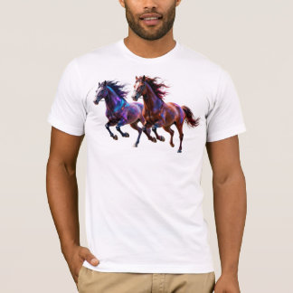 Galactic Running Neon Mystic Horses Pair Fantasy T-Shirt