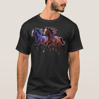 Galactic Running Neon Mystic Horses Pair Fantasy T-Shirt