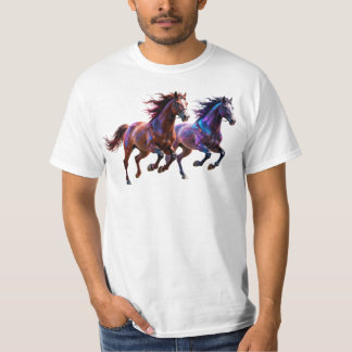 Galactic Running Neon Mystic Horses Pair Fantasy T-Shirt