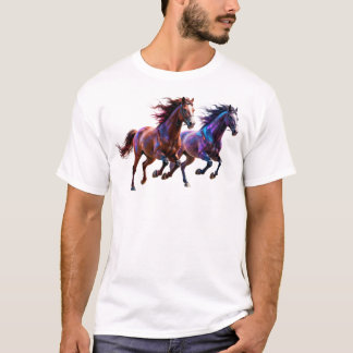 Galactic Running Neon Mystic Horses Pair Fantasy T-Shirt