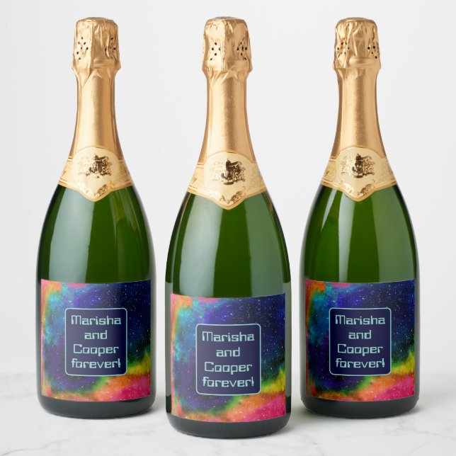 Galactic Sci-Fi Wedding Sparkling Wine Label (Bottles)