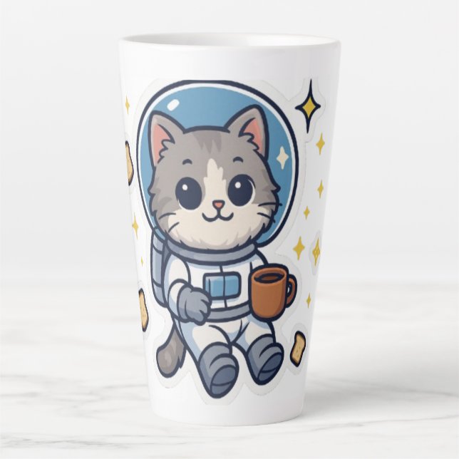"Galactic Sips – Space Cat Tea Break" Latte Mug (Front)