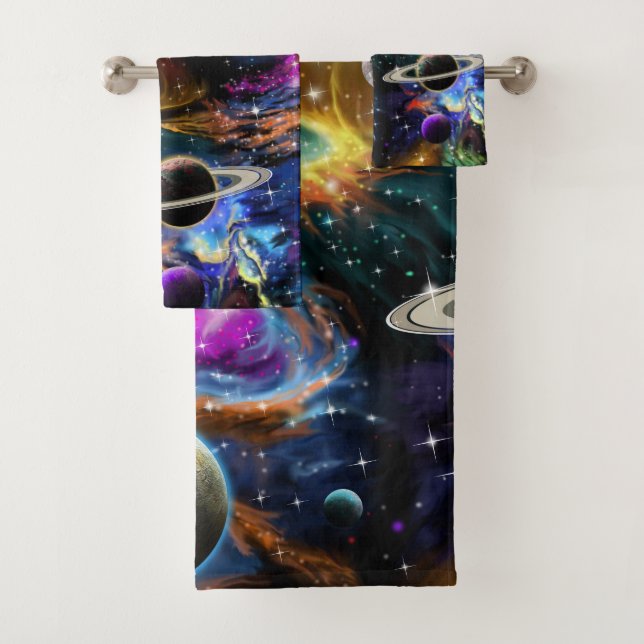 Galactic Space with Nebula and Planets Bath Towel Set (Insitu)