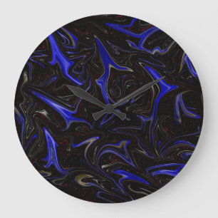 "Galactic Swirl: The Blue and Black Space Marble" Large Clock