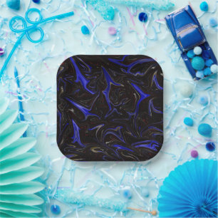 "Galactic Swirl: The Blue and Black Space Marble" Paper Plate