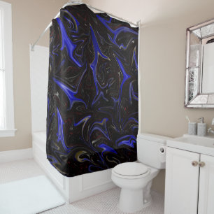 "Galactic Swirl: The Blue and Black Space Marble" Shower Curtain