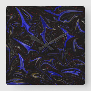 "Galactic Swirl: The Blue and Black Space Marble" Square Wall Clock