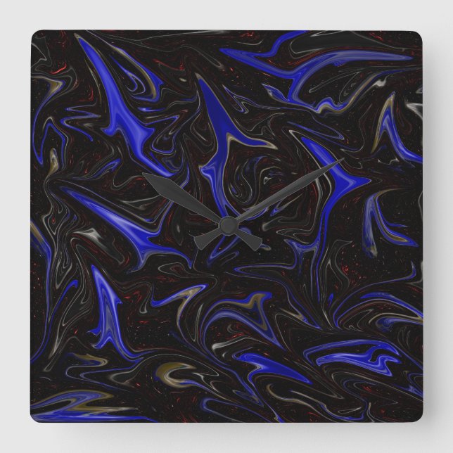 "Galactic Swirl: The Blue and Black Space Marble" Square Wall Clock (Front)