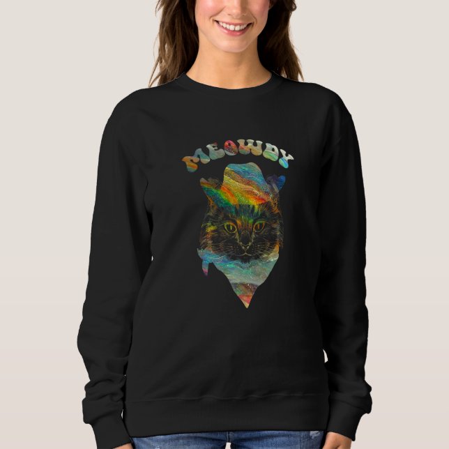 Galactic Tie Dye Meowdy Texas Cat Meme   Sweatshirt (Front)