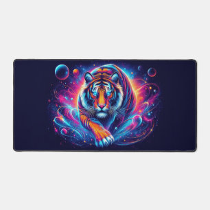 Galactic Tiger, Eye-Catching Neon Animals Desk Mat