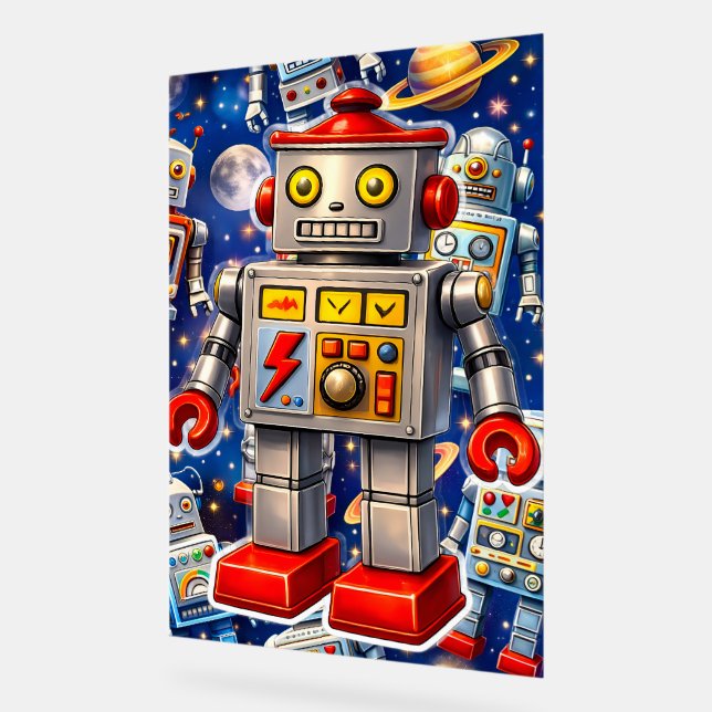 Galactic tin robot space adventure acrylic sign (Angle)