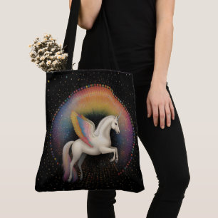 Galactic Unicorn Rainbow Coloured Stars Deep Space Tote Bag