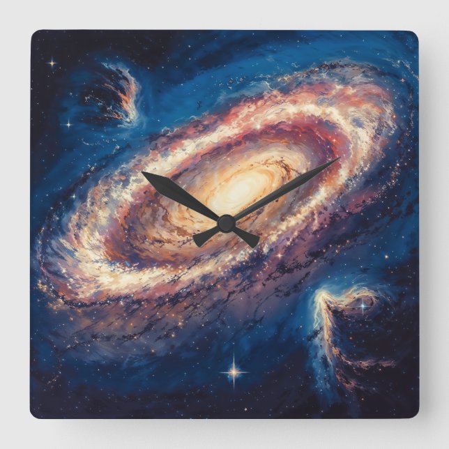 Galactic Vortex - Cosmic Illustration Art Style Square Wall Clock (Front)