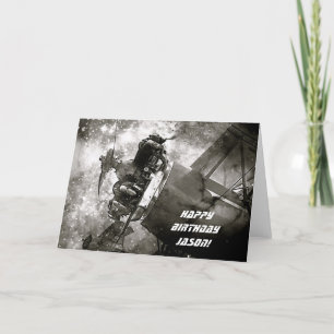 Galactic War Aeroplane Custom Birthday Card