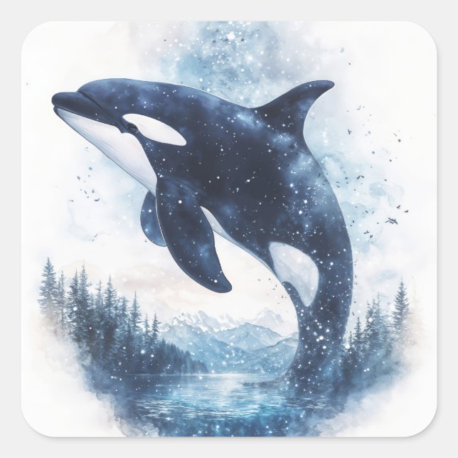 Galactic Whale Soaring Through the Sky Square Sticker (Front)