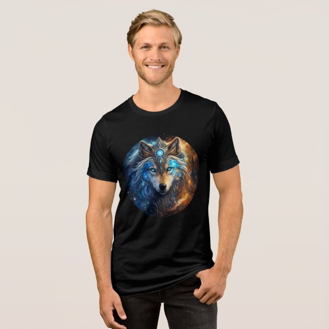 Galactic Wolf with Ornate Crown Tri-Blend Shirt (Front Full)
